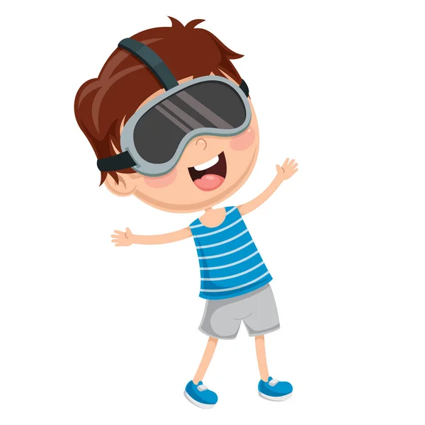 Vector Illustration Kid Experiencing Virtual Reality Glasses — Stock Vector