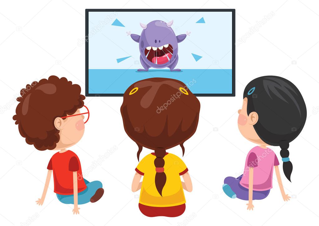 Vector Illustration Of Kid Watching Tv