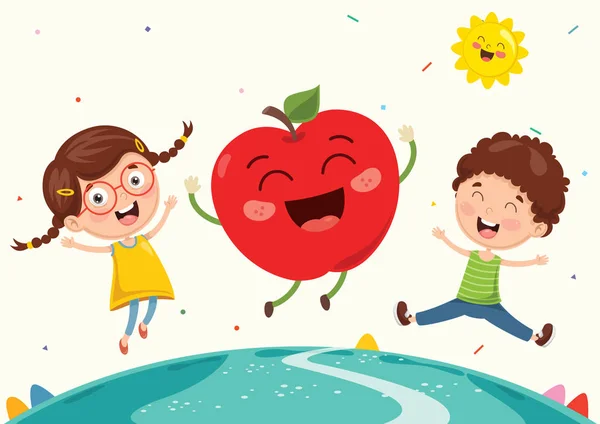 Vector Illustration Kids Fruit Characters — Stock Vector