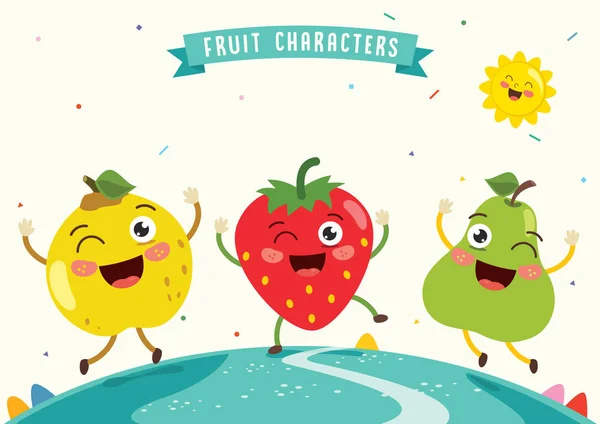 Vector Illustration Fruit Characters — Stock Vector