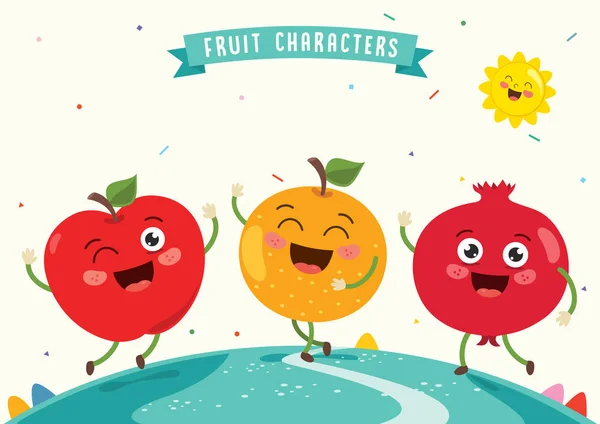 Ilustração Vetorial Personagens Frutas — Vetor de Stock