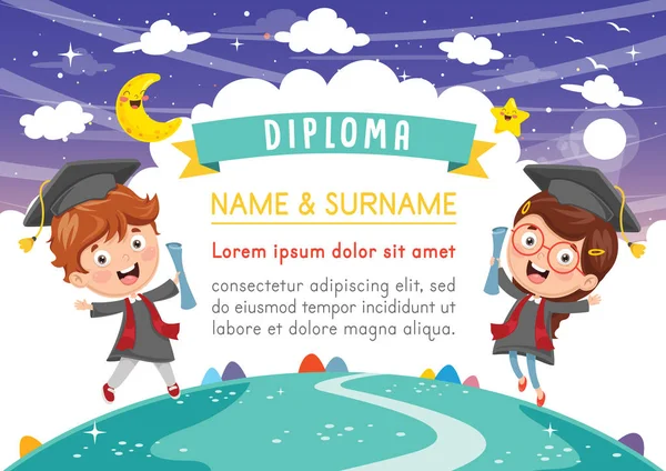 Ilustração Vetorial Crianças Diploma — Vetor de Stock