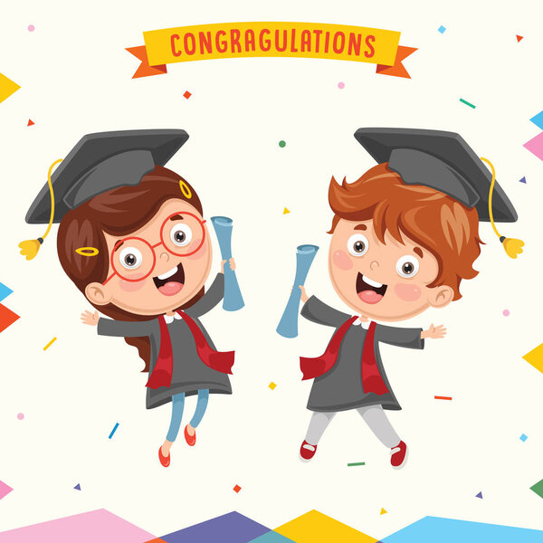 Vector Illustration Of Kid Graduating
