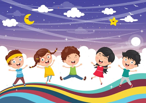 Ilustración Vectorial Niños Jugando — Vector de stock