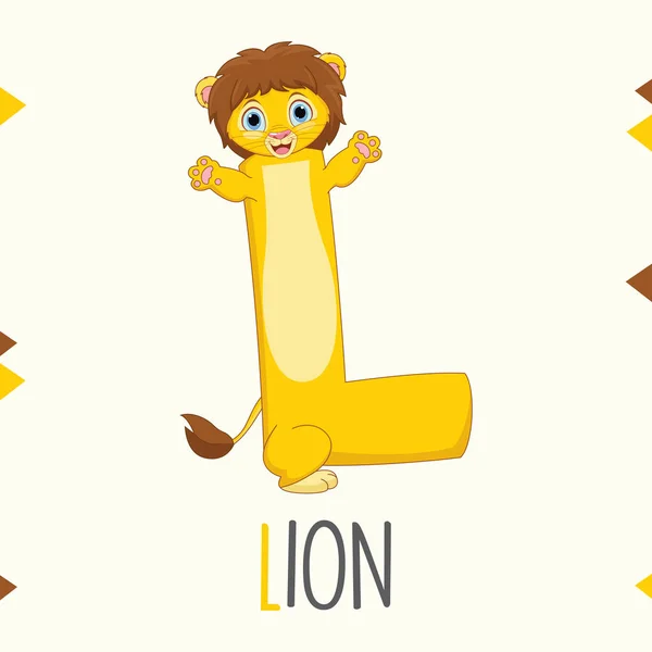 Illustrated Alphabet Letter Lion — ストックベクタ