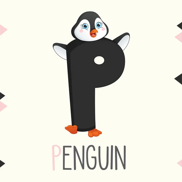 Alfabeto Ilustrado Letra Pinguim — Vetor de Stock