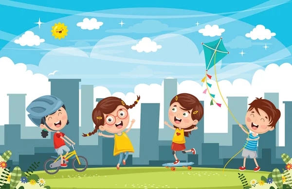 Ilustración Vectorial Niños Jugando Parque — Vector de stock