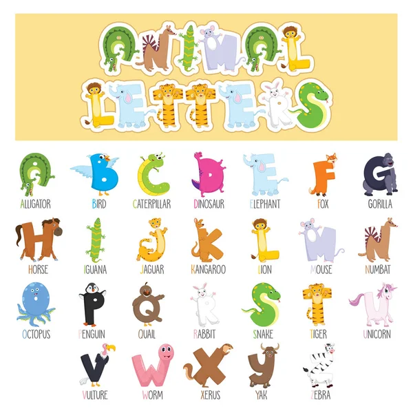 Illustrated Animal Letters Vector — Stock Vector