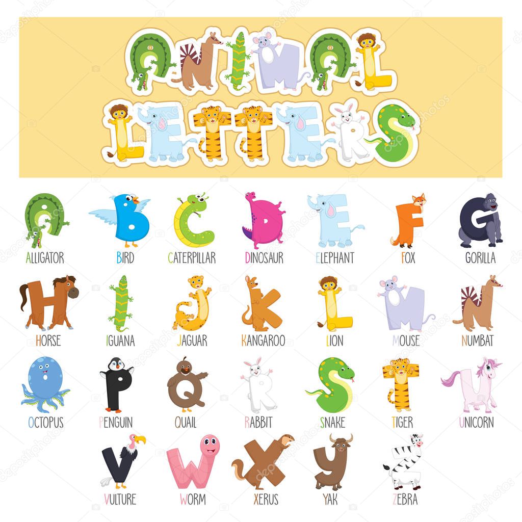 Illustrated Animal Letters Vector