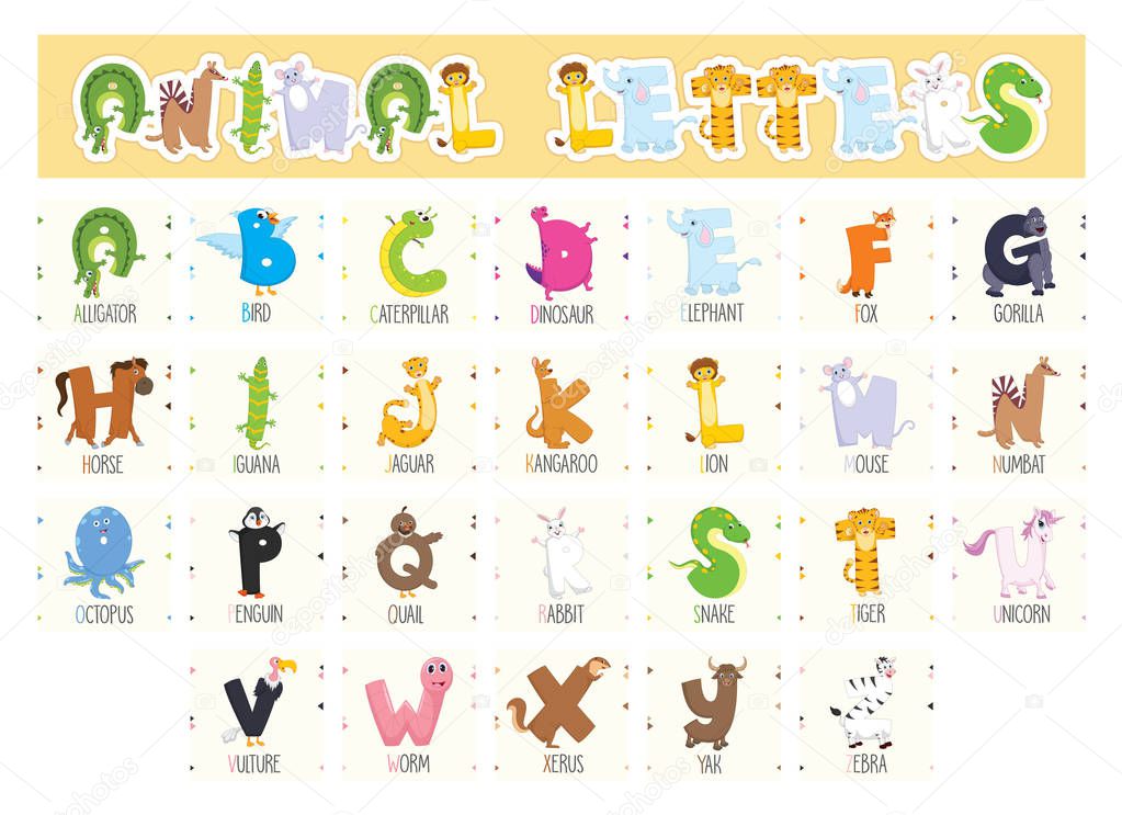Illustrated Animal Letters Vector
