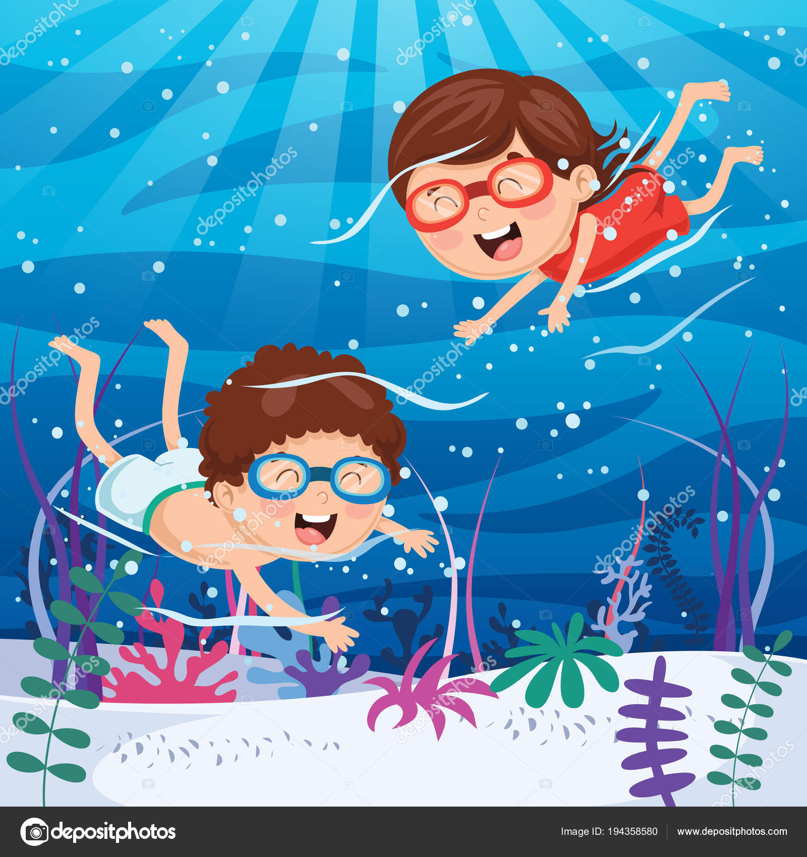 Vector Illustration Kids Swimming Underwater Stock Vector by ...