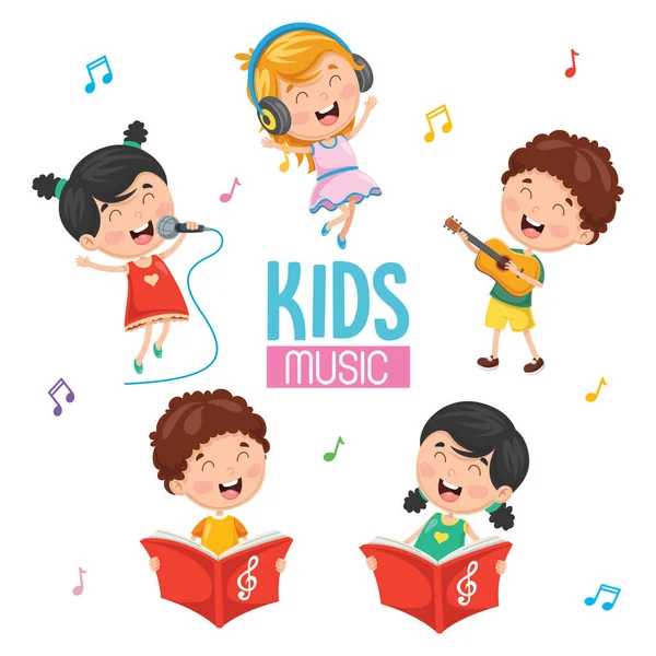 Illustration Vectorielle Enfants Jouant Musique — Image vectorielle