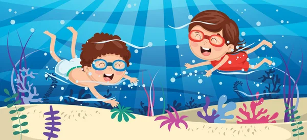 Vector Εικονογράφηση Παιδιά Υποβρύχια Κολύμβηση — Διανυσματικό Αρχείο