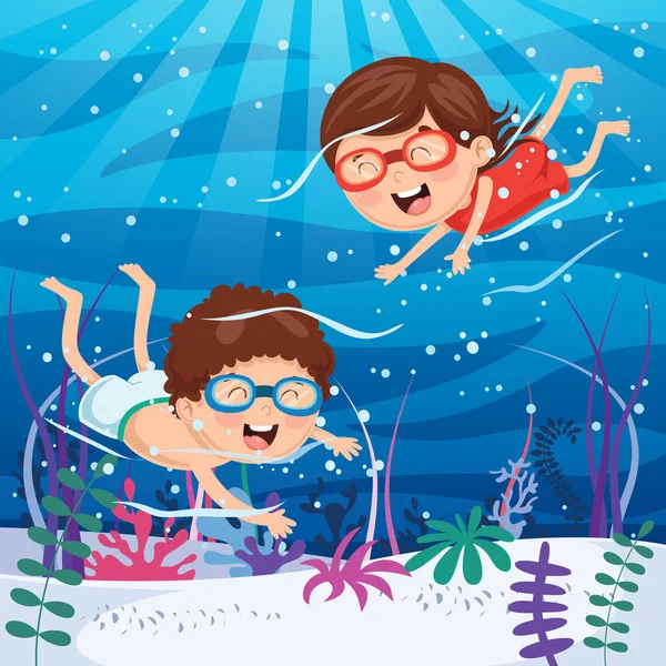 Vektorové Ilustrace Dětí Plavání Pod Vodou — Stockový vektor