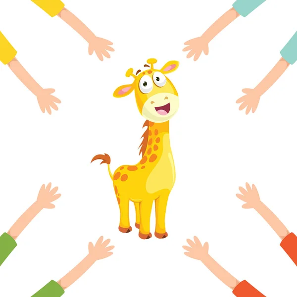 Illustrazione Vettoriale Delle Mani Dei Cartoni Animati Con Giraffa — Vettoriale Stock