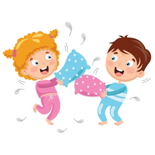 Ilustracja Wektorowa Dzieci Gry Pillow Fight — Wektor stockowy