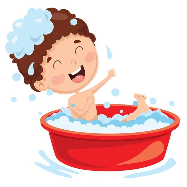 Vector Illustration Kid Having Bath — Stock Vector