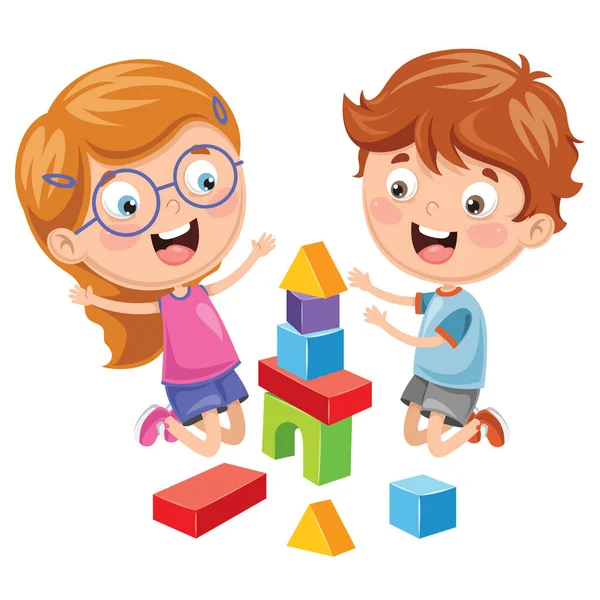 Vector Illustration Kid Playing Building Blocks — стоковый вектор