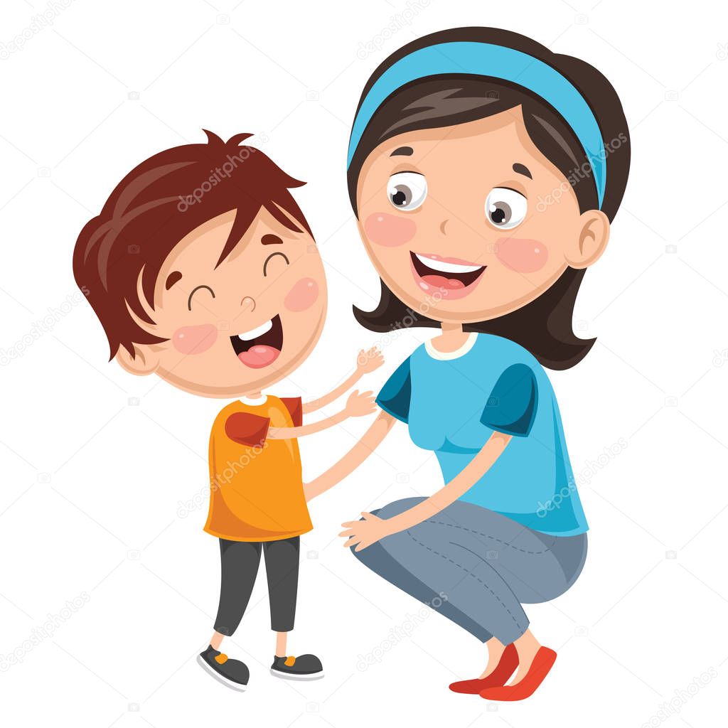 Vector Illustration Of Kid With Mother