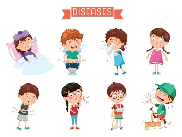 Ilustração Vetorial Doenças Infantis — Vetor de Stock