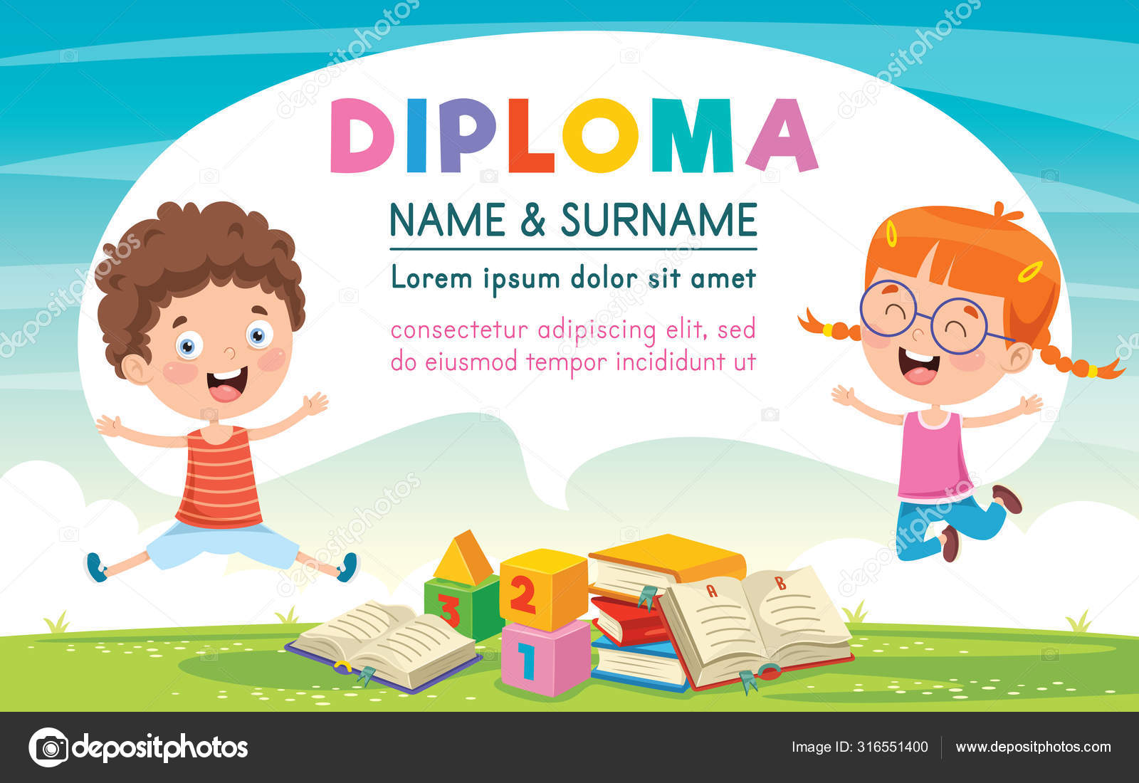 Diploma Certificate Template Design Children Education Stock For Children