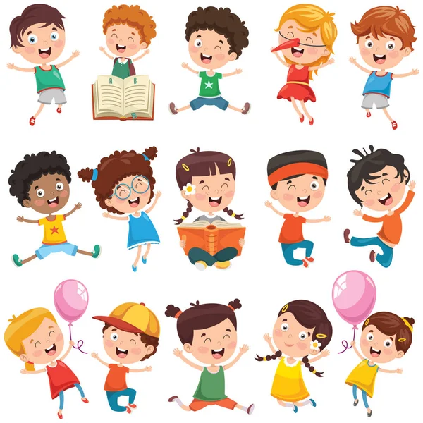 Colección Pequeños Niños Dibujos Animados — Vector de stock