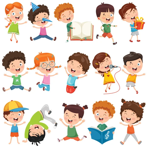 Colección Pequeños Niños Dibujos Animados — Vector de stock