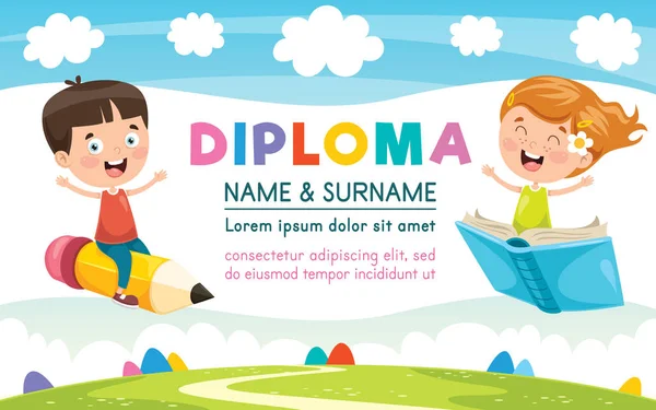 Diploma Certificate Template Design Children Education — Stock Vector