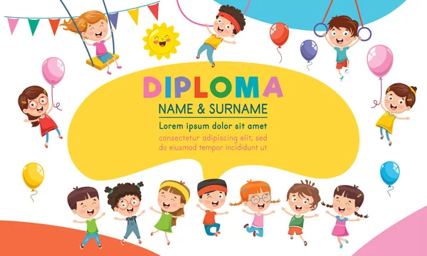 Diploma Certificaat Sjabloon Ontwerp Voor Kinderen Onderwijs — Stockvector