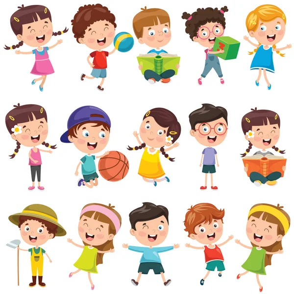 Colección Pequeños Niños Dibujos Animados — Vector de stock