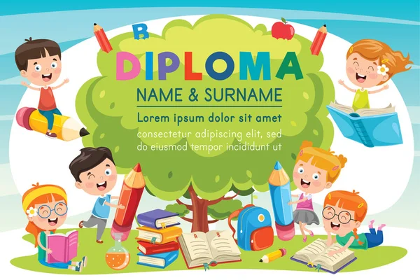 Sertifikat Diploma Anak Sekolah Dasar - Stok Vektor