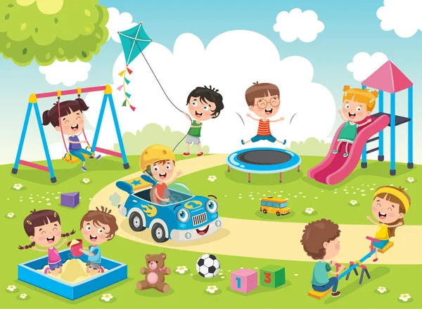 Children Playing Park — Stock Vector