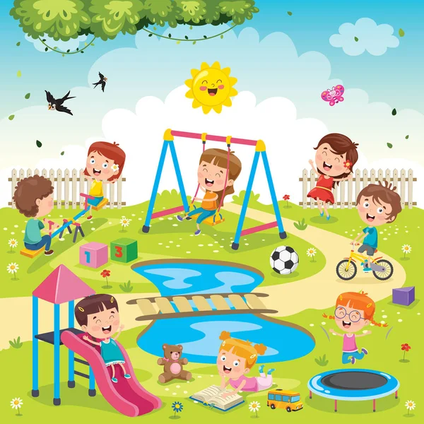 Crianças Brincando Parque — Vetor de Stock