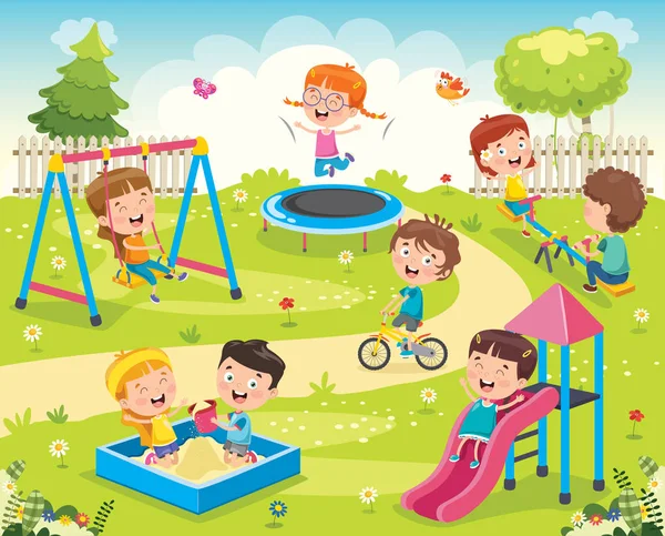 Cena Dos Desenhos Animados Com Brincar Criança Parque Infantil