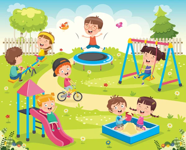 Children Playing Park — Stock Vector