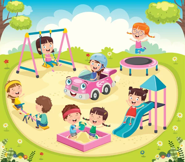Children Playing Park — Stock Vector
