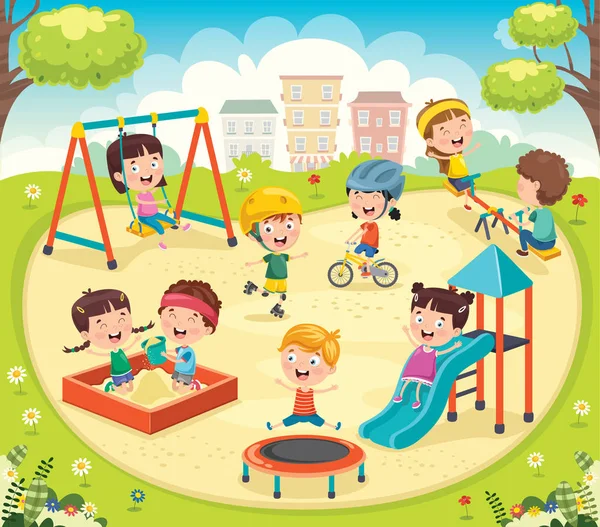 Niños Jugando Parque — Vector de stock