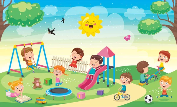 Niños Jugando Parque — Vector de stock