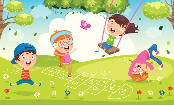 Niños Jugando Parque — Vector de stock