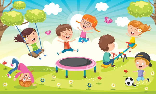 Niños Jugando Parque — Vector de stock