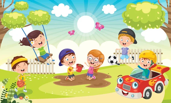 Niños Jugando Parque — Vector de stock