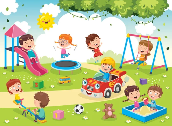 Niños Jugando Parque — Vector de stock