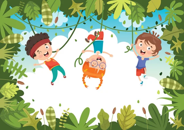 Happy Kids Playing Jungle — Stock Vector