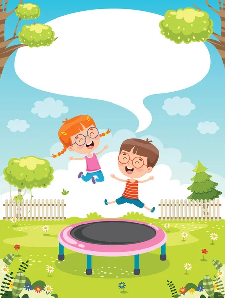 Feliz Niños Jugando Trampolín — Vector de stock