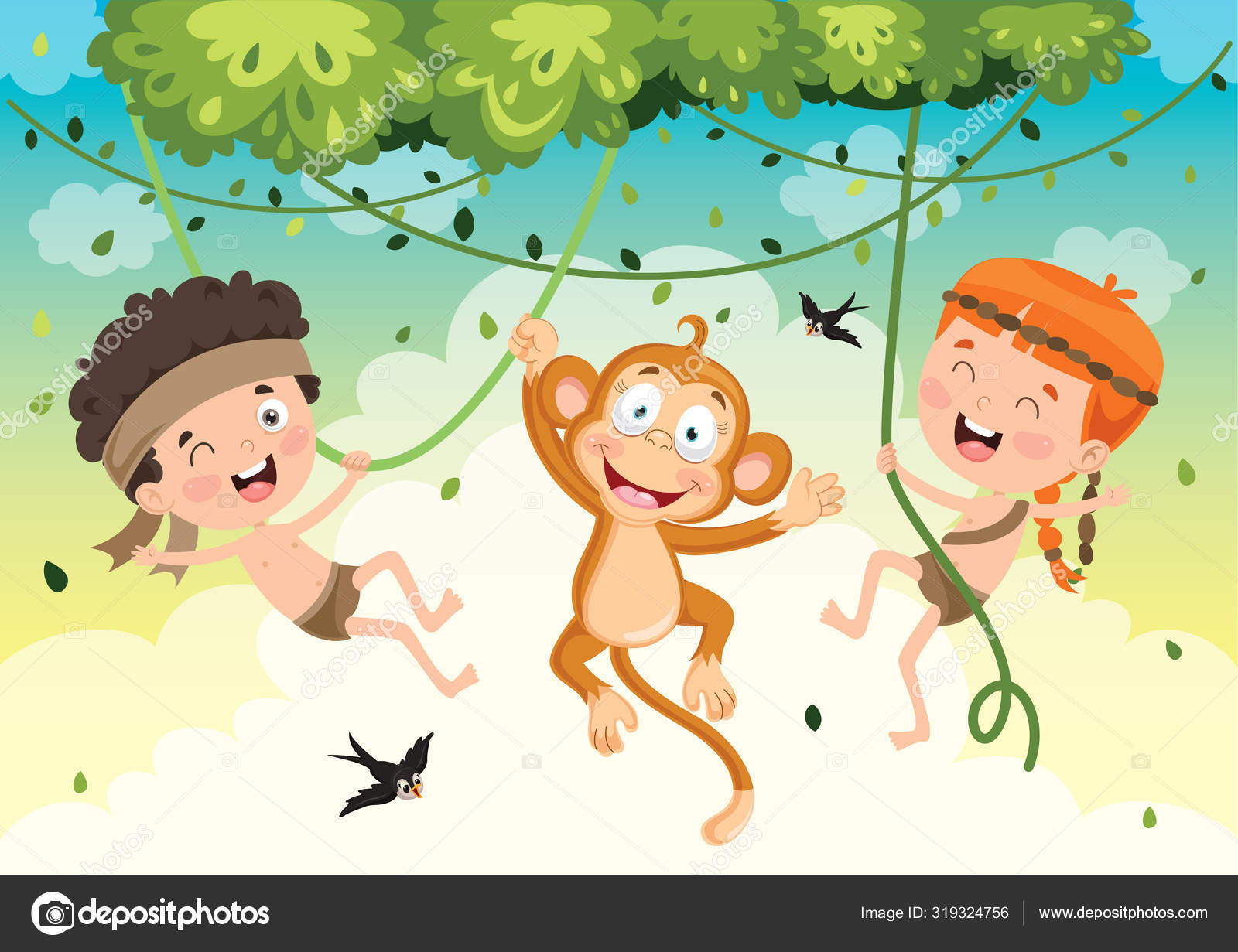 Happy Kids Swinging Monkey Jungle Stock Vector Image by ©yusufdemirci  #319324756