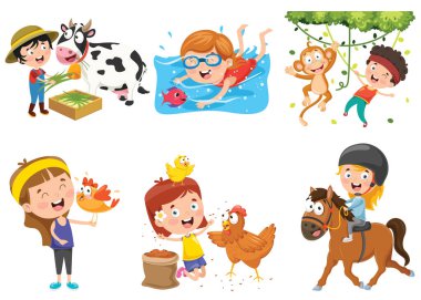 Çocuklar Komik Hayvanlarla Oynuyor