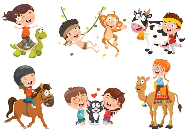 面白い動物と遊ぶ子供たち — ストックベクタ