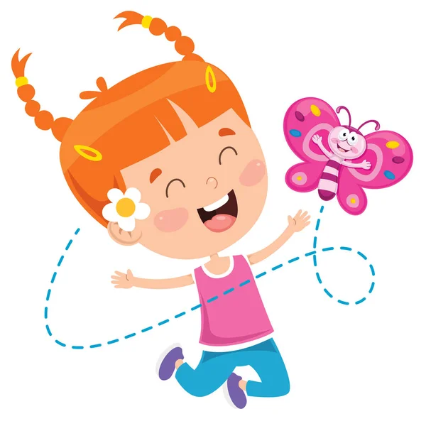 Little Girl Playing Butterfly — Stock Vector