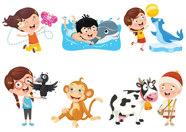 Children Playing Funny Animals — Stock Vector