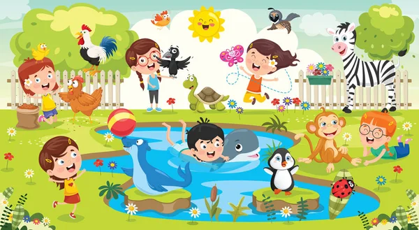 Children Playing Funny Animals — Stock Vector